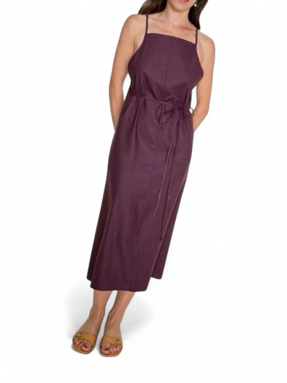 NWOT Baserange Yumi Apron Dress in Eggplant Purple Silk New